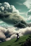 Placeholder: Generate a surrealistic landscape with God reaching down from a cloud to lift someone up