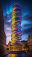 Placeholder: 94614, delightful, sensitive, confident, iridescent double helix tower, delicate, nocturnal, architecture, award-winning photograph, beautiful composition, filled with beautiful detail, delicate colour, chiaroscuro