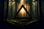 Placeholder: Create an impossible triangle, emphasizing its surrealistic features, with a dark forest integrated. Also, provide a vivid description of an enchanting forest in the background. If possible, include a realistic 4K photo of a forest with the sun shining from above, capturing the essence of Sweden. This will enhance the atmosphere.