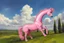 Placeholder: Big pink plastic toy horse.19th painting