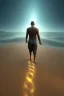 Placeholder: bare big feet walking on sand from back