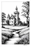 Placeholder: Create an intricate hyper-realistic ancient veduta signature pen and ink drawing of tranquil landscape with abandoned castle. The drawing features meticulously detailed strokes that capture the delicate beauty and soft lighting of the scene.The detailed illustration captures a peaceful atmosphere with a harmonious blend of vivid colors and textures, creating a soothing and immersive experience for the viewer,