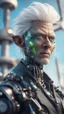 Placeholder: portrait of slimy exotic alien robot pirate janitor with twisted shiny white hair operating futuristic wind turbine,bokeh like f/0.8, tilt-shift lens 8k, high detail, smooth render, down-light, unreal engine, prize winning