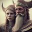 Placeholder: old viking with his wife, scary, steam punk, realistic, made in octane, cinematic, ultra-realistic, extremely detailed octane rendering, 8K, VRAY Super Real ar 2:3, dof photorealistic futuristic 50mm lens hard lighting dark gray tintype photograph, realistic lighting, sepia color