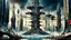 Placeholder: a stunningly weird image of a futuristic tall tower metropolis using Salvador Dali's paranoiac-critical method, where buildings and structures appear to melt into the skyline cityscape is filled with floating mad, twisted sharp metal shapes that interact with the buildings and each other, forming a surreal tableau of a dreamlike reality. neu-steampunk vibe, essence of the scene in a cinematic manner, dramatic shadows , perspectives and bizarre, deep colors, futuristic surreal