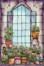 Placeholder: Shabby chic window with flowerpots and bouquets filled with beautiful flowers.full sunlight, stormy clouds, bird, watercolour and ink, stained glass Modifiers: elegant intricate beautiful fantastic view crisp quality colourful Jean-Baptiste Monge pastel colors full view