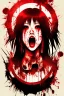 Placeholder: 90s Japanese horror illustration, cartoonist Anime art, a woman screaming beheaded, bloody, splatter, gore art, pixelated art, high definition, giallo style, dario argento,