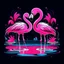 Placeholder: A pair of flamingos in a pool, whimsical, exotic, neon lighting, T-shirt design graphic, vector, contour, white background