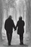 Placeholder: Forest, old couple walking, frontal, model style, hyper realistic, accurate, delicate, extremely detailed, Graphic novel style, wide-angle, front view, open aperture, superfine pencil