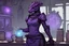 Placeholder: a black and purple, female argonian artificer who uses Tesla coils, skinny, wearing little armor, in her lab