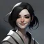 Placeholder: head and shoulders, human girl, pale skin, medium black hair, jedi, playful smile