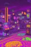 Placeholder: A dark photo an 80's aesthetics arcade at night, with a lot of functioning arcade machines, a vaporwave floor and some colorful tiles in between the floor. Purple Themed, purple aesthetics.