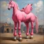 Placeholder: Big pink toy horse.19th painting