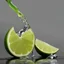 Placeholder: Lime slice dripping a single droplet, side view photographic