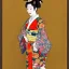 Placeholder: Retrato de cuerpo entero una Geisha con kimono con Katana con el estilo de Gustav Klimt