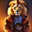 Placeholder: Lion toddler, smile, steampunk headphone, sunglass, gangsta neckless, full body, orange puffer jacket, tokio background, dramatic lighting, hyper realistic, unreal engine 5, 16k