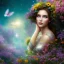 Placeholder: bright fairy, beautiful portrait, flowery landscape, cosmic ambiance