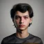 Placeholder: portrait of a teenager boy with curly black hair and amber eyes