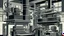Placeholder: A gray factory with a printing press in Bauhaus art style