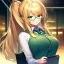 Placeholder: girl, masterpiece, best quality, cinematic lighting, detailed outfit, perfect eyes, golden hair, long hair, vibrant green eyes, ponytail, office clothes, green glasses,