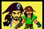 Placeholder: Cartoony and muscular Captain Jack Sparrow, Legend Of Zelda: Wind Waker style, stylized, colorful, adventurous.