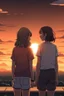 Placeholder: gün batımını izleyen 2 kız 2D biraz daha detaylı daha fazla detay ve 2d yüzleri hafif görünüyor yüzleri görünüyor