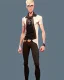 Placeholder: a tall guy who is skinny and scrawny with blond hair and blond beard. his hair is to the left side and he wears glasses. he is wearing a white t-shirt, black jeans and has straight teeth and brown shoes