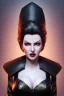 Placeholder: Lana Turner as evil queen in black leather, leather, busty, cleavage, angry, stern look. character design by cory loftis, fenghua zhong, ryohei hase, ismail inceoglu and ruan jia. unreal engine 5, artistic lighting, highly detailed, photorealistic, fantasy