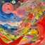 Placeholder: A pale red angelic fairy realm in a thunderstorm painted by Wassily Kandinsky