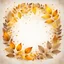 Placeholder: Hyper Realistic Beige-&-Yellow small-multicolor-Leaves-Circular-Frame With Glowing Golden Embers On Off-White Grunge Background.