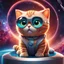 Placeholder: (masterpiece, best quality, 8k, RAW photo, beautiful and aesthetic:1.2), complex detail, Indirect light, photorealistic, (((full body))), Cosmic Boss Baby style smiling, bald, with a ginger cat, colorfull Sci-Fi environment