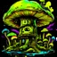 Placeholder: A fantabulous black, green, and yellow (((mushroom tower house))) erected atop a (geologic pillar), surrounded by the uncanny imaginative ((( swirling skies))), offset by the stark hues of a (neon-tinged nebulous space scape), within. captured by the hand a skilled master painter with a focus on (softly blurred compositions and voluminous lighting).