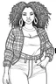 Placeholder: black curvy woman eyes front camera coloring page fashion style full body