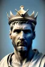 Placeholder: Ultra Realistic image, Roman sculpture, white marble material, Lionel Messi, gold crown of natural thorns, god crown, sun rays background, waist up portrait, epic, celestial, cinematic lighting, God lights, 4k resolution, smooth details, soft lighting, unreal engine 5, art station, substance 3d.