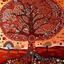 Placeholder: Aboriginal art of Boab Tree in the Australian outback, earthy colours of dark reds and browns , Aboriginal patterns and dots and symbols