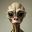 Placeholder: Organic with a biological mad skin texture of an alien face an animal look without nose and big black eyes and without ears