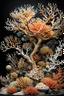 Placeholder: 3D rendering of Expressively detailed and intricate of a hyperrealistic “coral reef”: side view, scientific, single object, glossy white, shinning gold, vines, tribalism, black background, shamanism, cosmic fractals, octane render, 8k post-production, detailled metalic bones, dendritic, artstation: award-winning: professional portrait: atmospheric: commanding: fantastical: clarity: 16k: ultra quality: striking: brilliance: stunning colors: amazing depth
