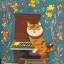 Placeholder: cat playing piano in style of mescal art