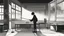 Placeholder: monochromatic japanese classroom with a shadowy figure looking out the window holding a transparent key emanating glow that colors the surroundings, anime