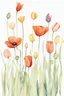 Placeholder: A minimalist watercolor painting of a group of poppies and tulips with a white background, inspired by the work of Luke Chueh. The flowers are losing their petals, but remain beautiful in their imperfection. The muted colors evoke a sense of poetry and spiritual evolution, while the connectedness of the flowers is emphasized by their placement on a postage stamp. This painting would make a great addition to any Pinterest board.