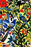 Placeholder: intricate intertwined flowers and branches, parrots and sparrow sitting on the branches by Henri Matisse: