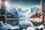 Placeholder: a beautiful view over the icy mountains and and a lake with some trees