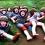 Placeholder: A foot falling down from the sky onto an army of children, in the style of Monty Python