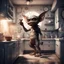 Placeholder: Mythical mogwai gremlin in kitchen, clock on wall shows 12am midnight, stunning ink illustration, 3d octane render, fantasy art,