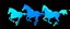 Placeholder: silhouette of 3 different horses running, middle horse at front, blue on black vector
