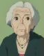 Placeholder: Abstract portrait of a dignified old woman with green eyes and white hair