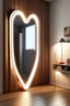 Placeholder: Bedroom with Vertically heart shaped standing mirror with white led lights around it.