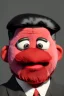 Placeholder: Waist up muppet Portrait, Kim Jong-un muppet doll, black suit, photo studio, red background, unreal engine 5, concept art, art station, god lights, ray tracing, RTX, lumen lighting, ultra detail, volumetric lighting, 3d.