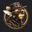 Placeholder: logo profile bee wearing steampunk googles and hat, flat cartoon style dark background