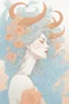 Placeholder: wind blowing from below, portrait of beautiful woman with big horns, loose lines, flowers, smoke, pastel orange and pastel blue, sense of liberation, concept art, art by james jean, takato yamamoto, 4k, concept art, illustrative